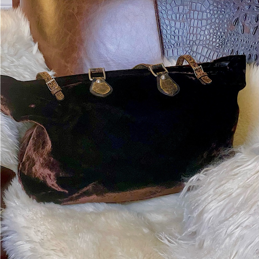 GUCCI LARGE DUFFLE, velvet with Guccissima print, metallic distressed handles